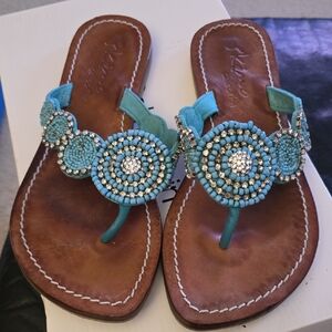 Skemo Blue and Brown Beaded Sandals